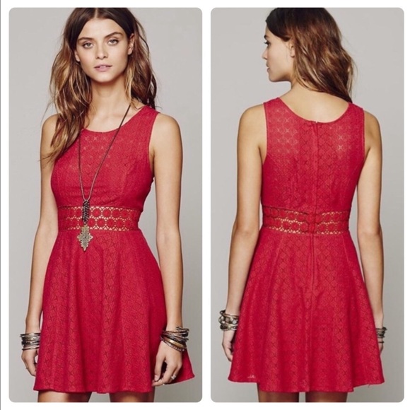 Free People Dresses & Skirts - Free People Red Crochet Daisy Cut-Out Waist Size 4